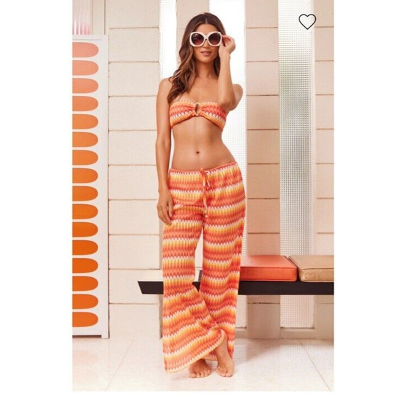 NEW Trina Turk Sunray Crochet Slit Pant Flare Swimsuit Coverup Size Large -$162 - Picture 2 of 5